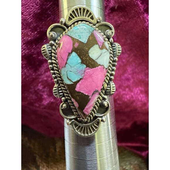 Cotton Candy Dahlia Sterling Silver Adjustable Ring Size 9 Closed Back & Intrica - Picture 3 of 7